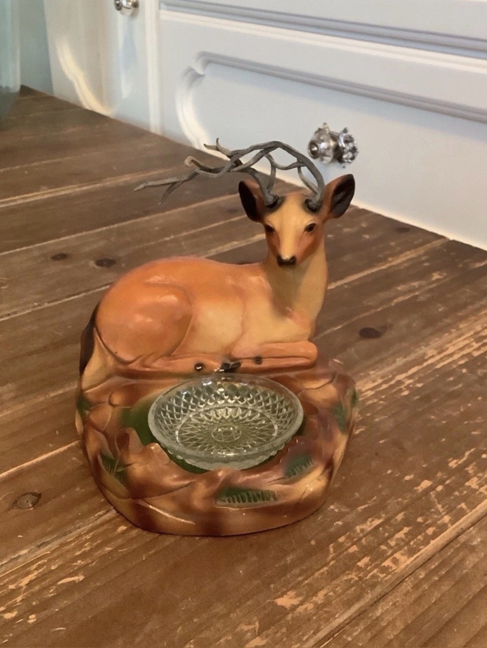 Deer Figurine Trinket Bowl - Brown and Green